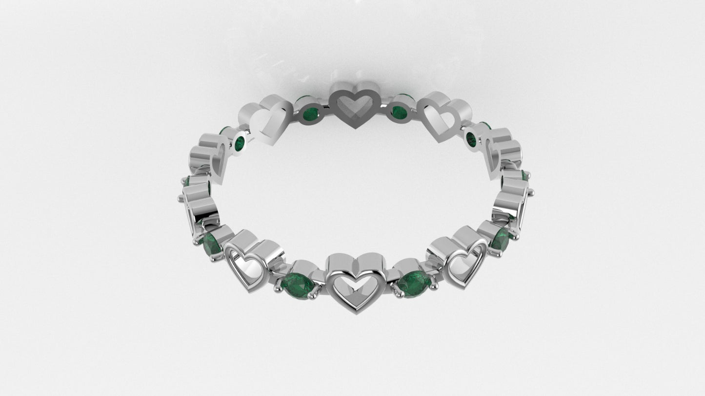 14K Gold Ring with 10 Emeralds, STT: 2-Prong, Heart Style