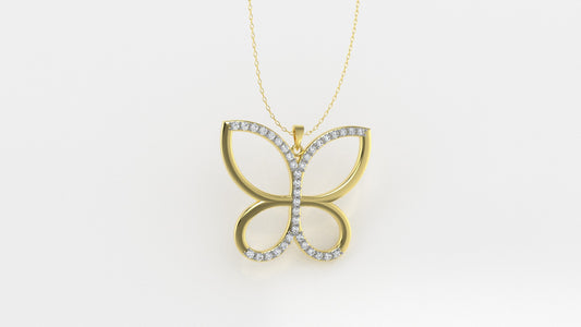 14K Pendant with 37 Diamonds VS1, STT: Prong, Only Pendant, Butterfly Style