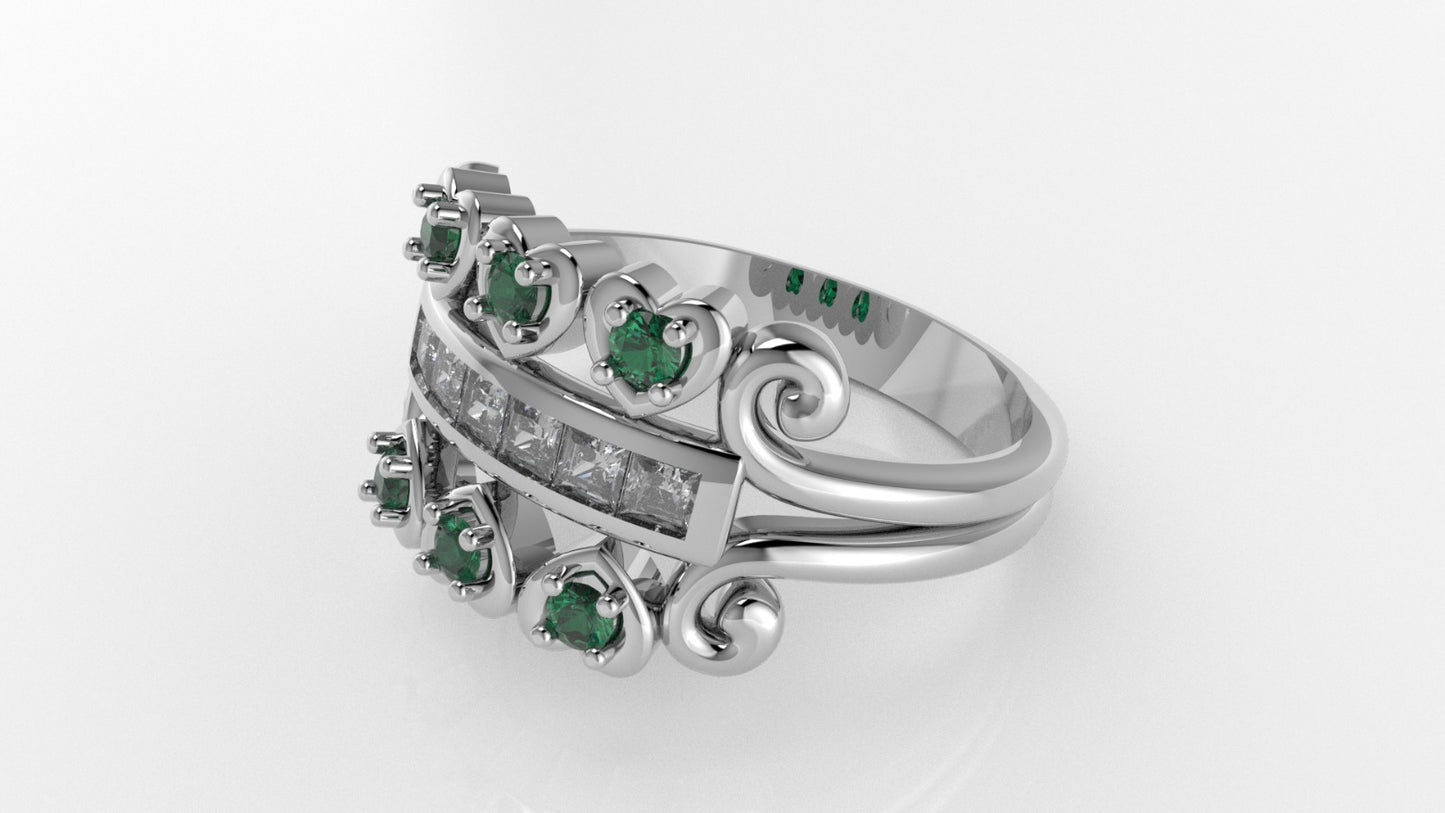 14K Gold Ring with 12 Stones, STT: Cut Chanel and 4-Prong, Heart Style