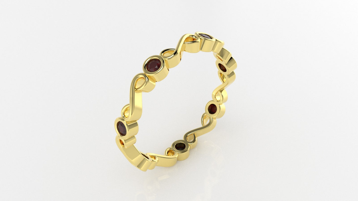 14K Gold Ring with 7 Ruby, STT: Bezel