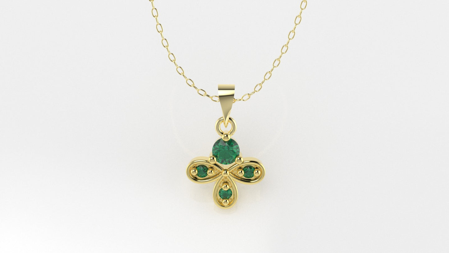 14K Gold Pendant with 4 Emeralds, STT: 2-Prongs, Only Pendant
