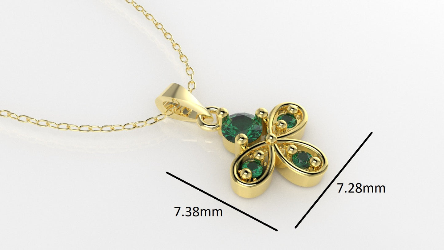 14K Gold Pendant with 4 Emeralds, STT: 2-Prongs, Only Pendant