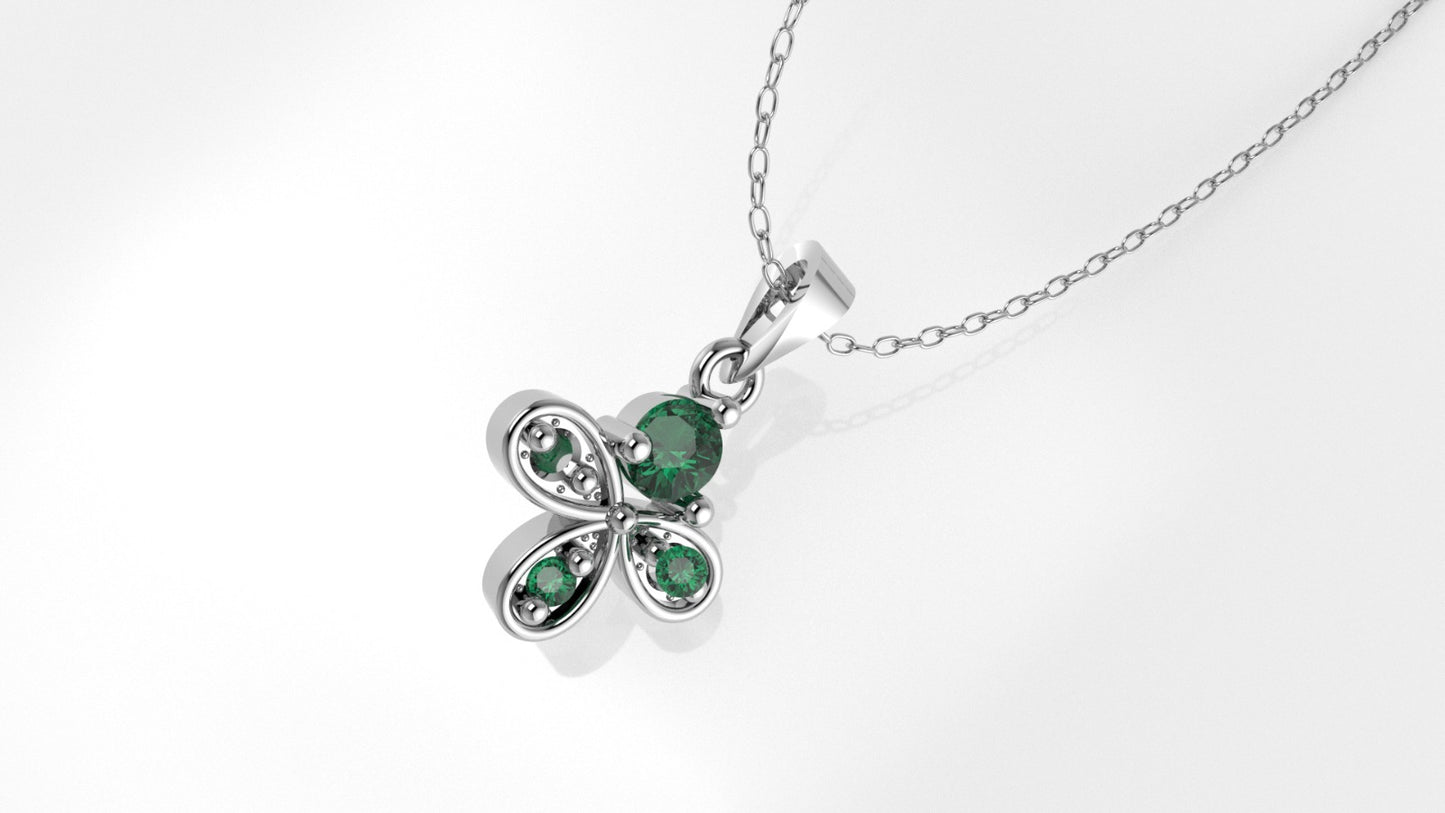 14K Gold Pendant with 4 Emeralds, STT: 2-Prongs, Only Pendant