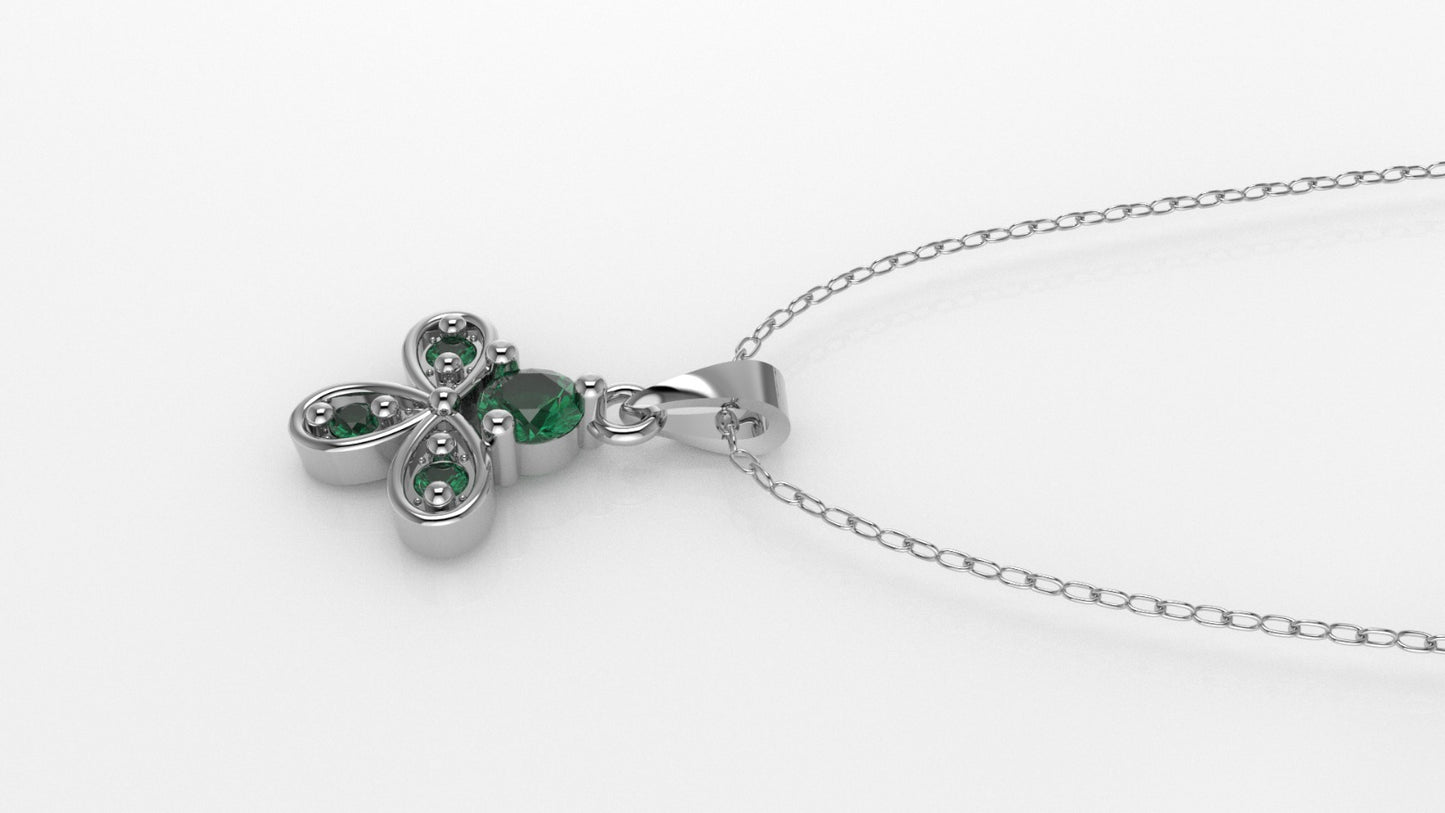 14K Gold Pendant with 4 Emeralds, STT: 2-Prongs, Only Pendant