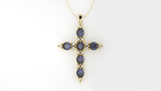 14K Gold Pendant with 20 Stones, STT: Prong, Only Pendant, Cross Style