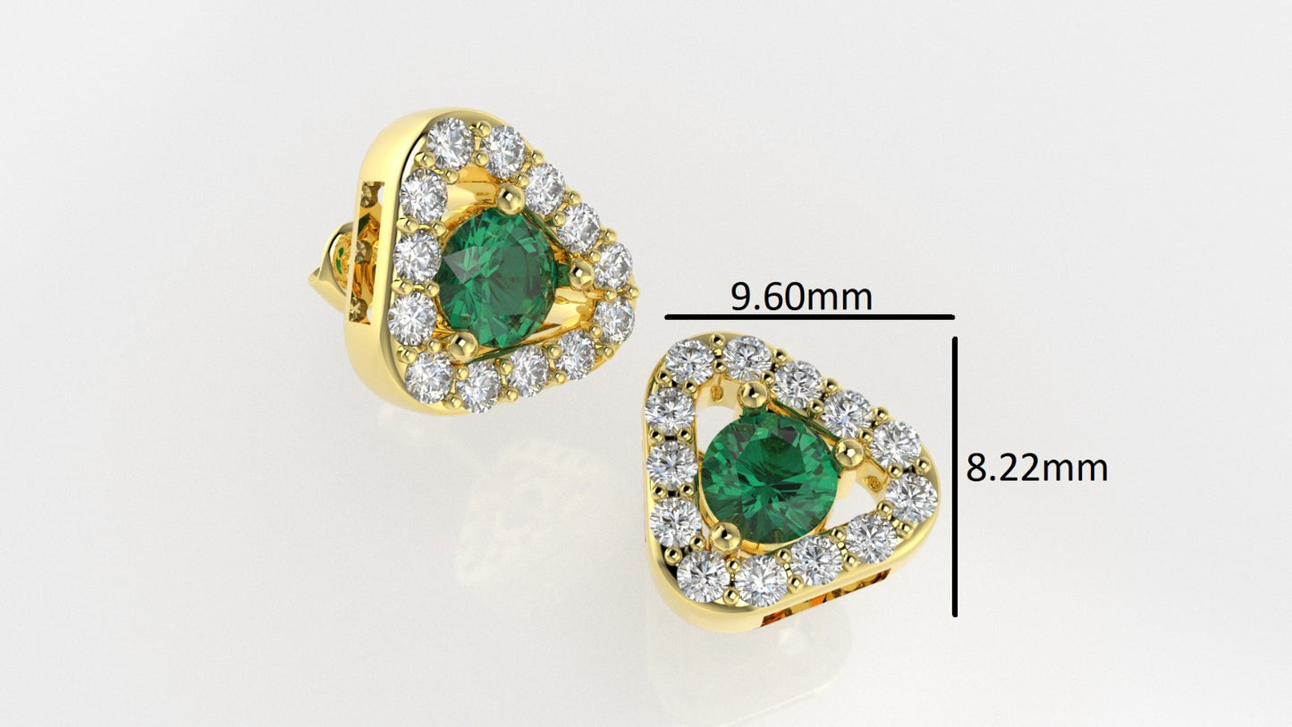 14K Gold Earrings with 26 Diamonds and 2 Emerald, "STT: Prong", Push Back
