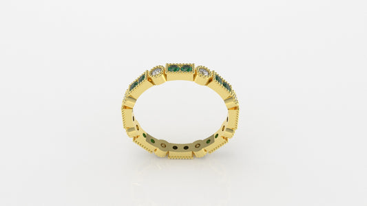 14K Filigree Ring with 16 Esmeralds and 8 Diamonds