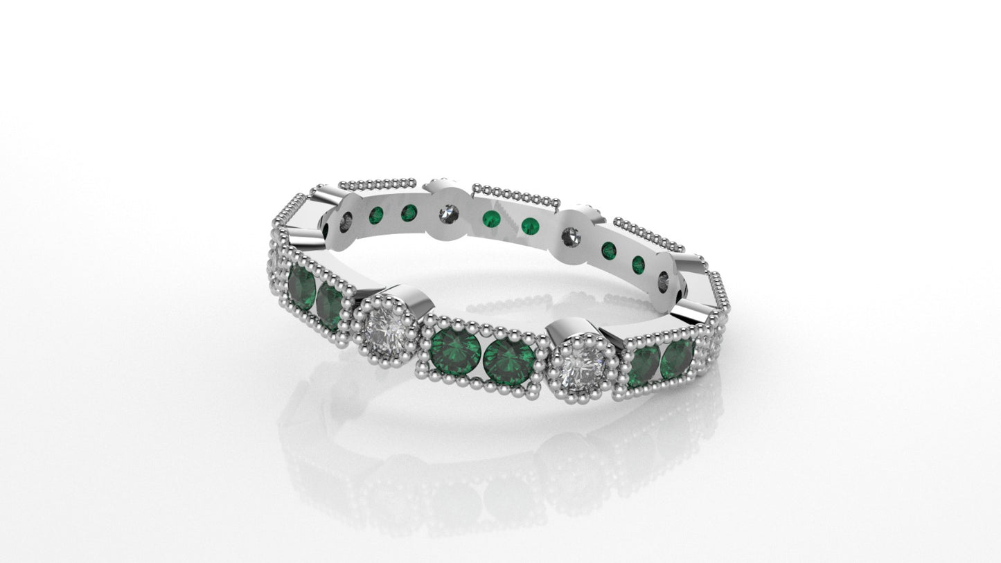 14K Filigree Ring with 16 Esmeralds and 8 Diamonds