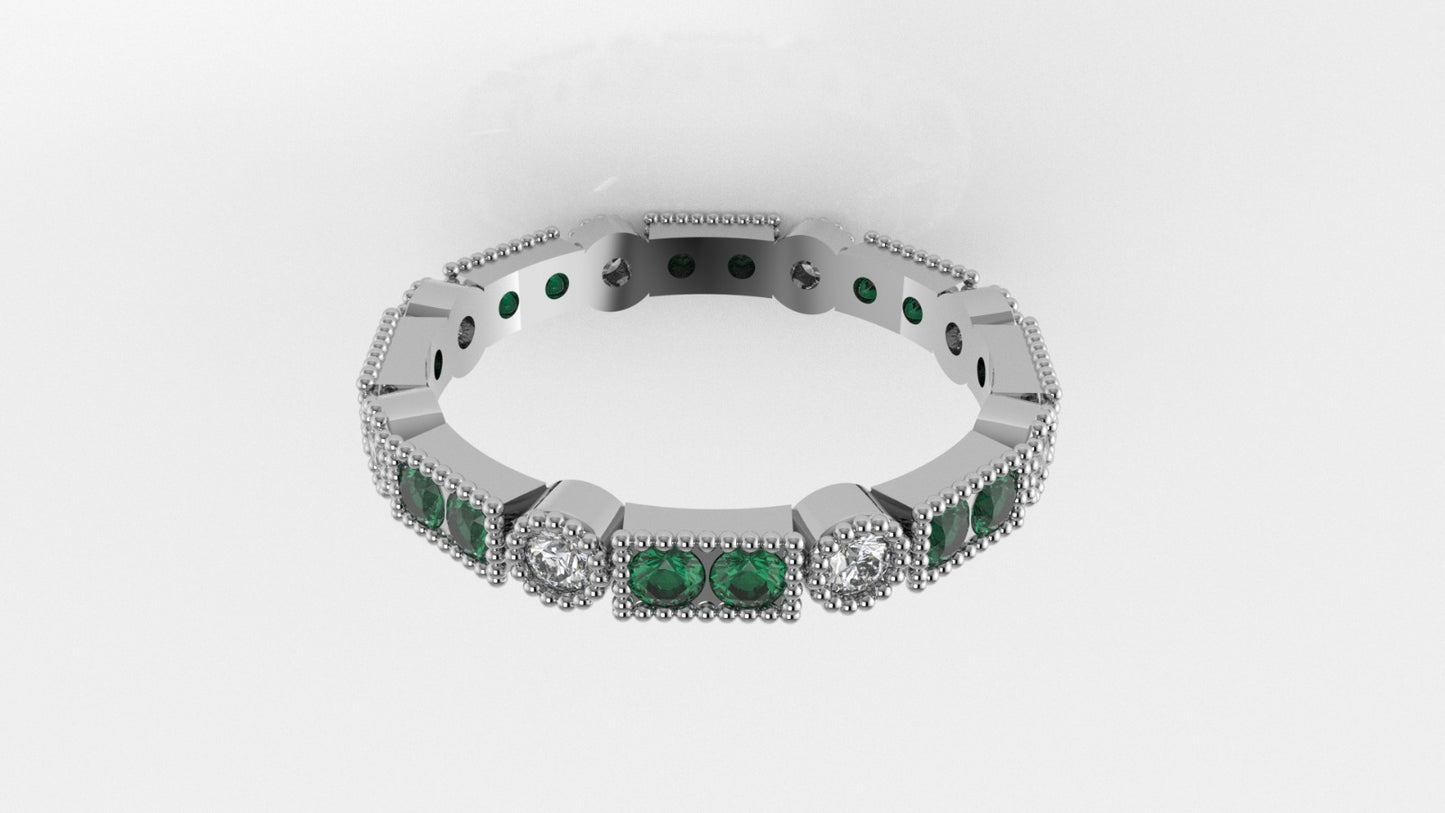 14K Filigree Ring with 16 Esmeralds and 8 Diamonds