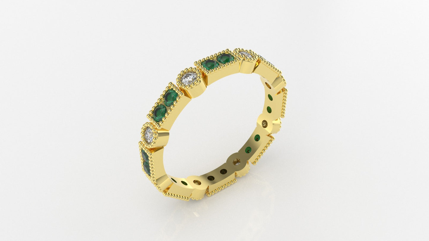 14K Filigree Ring with 16 Esmeralds and 8 Diamonds