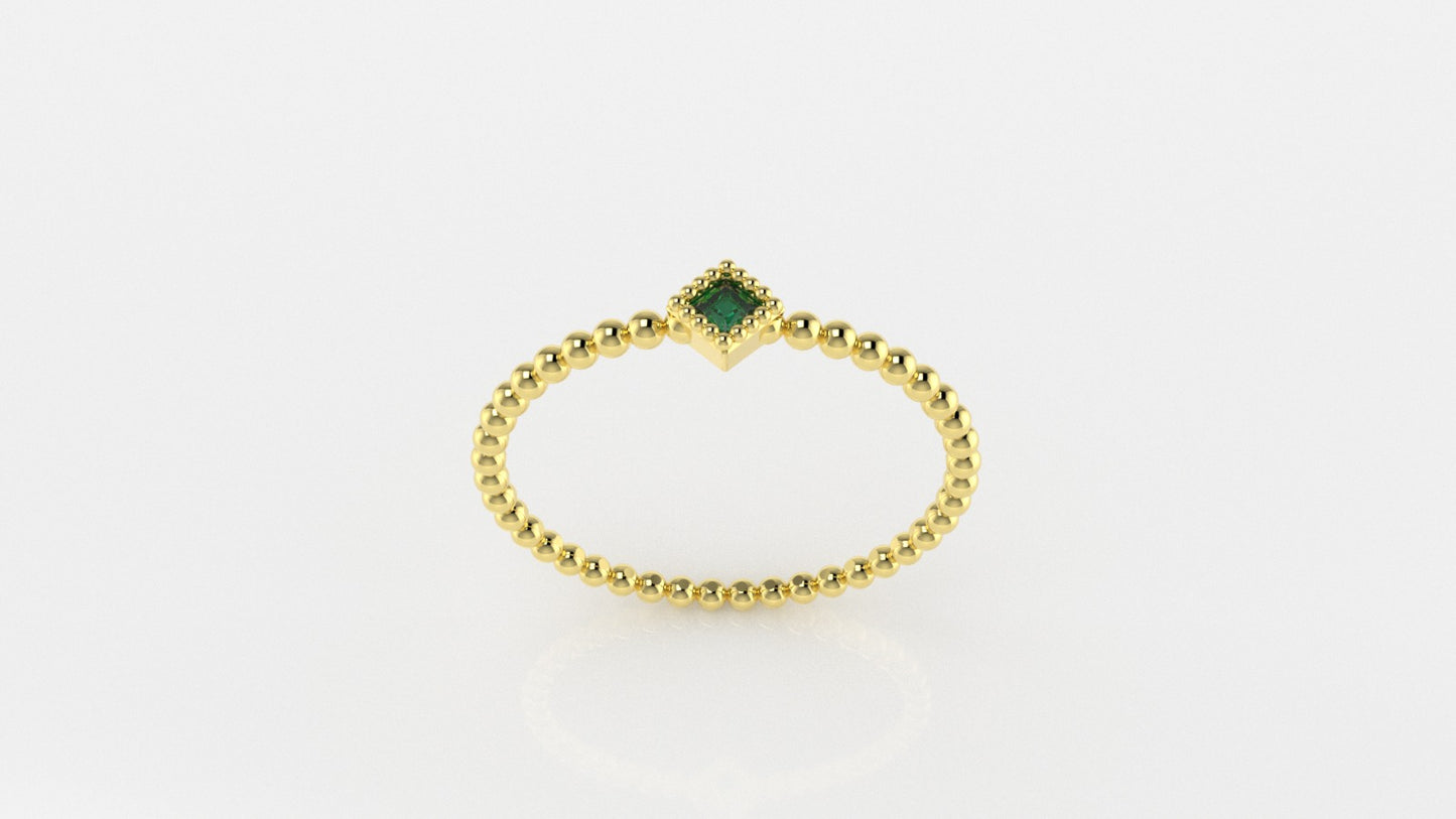 14K Bubble Ring with 1 Esmerald, STT: Bezel, Filigree