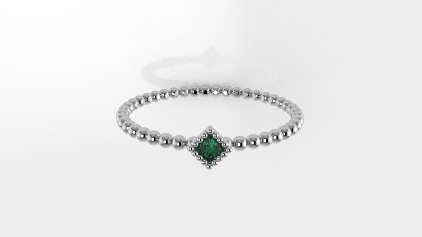 14K Bubble Ring with 1 Esmerald, STT: Bezel, Filigree