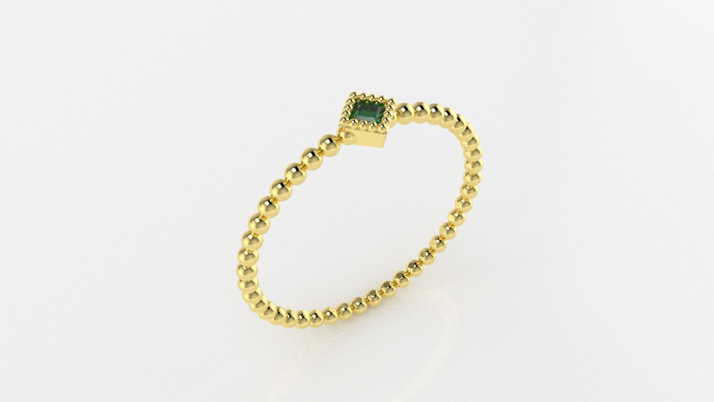 14K Bubble Ring with 1 Esmerald, STT: Bezel, Filigree