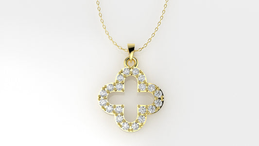 14K Pendant Clover with 20 Diamonds, STT: Prong, Only Pendant