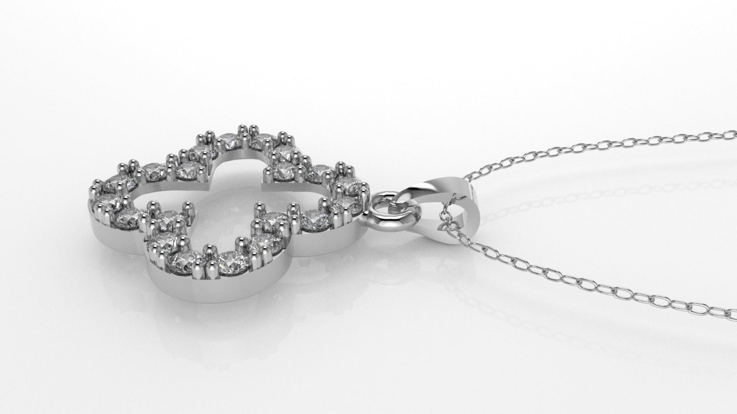 14K Pendant Clover with 20 Diamonds, STT: Prong, Only Pendant