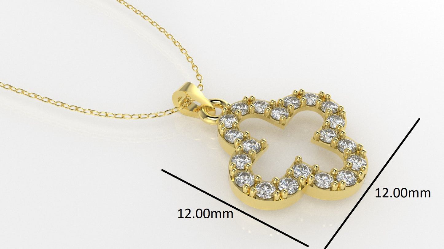 14K Pendant Clover with 20 Diamonds, STT: Prong, Only Pendant