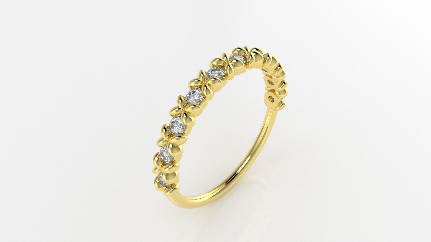 14K Crossed Band Ring with 10 Diamonds