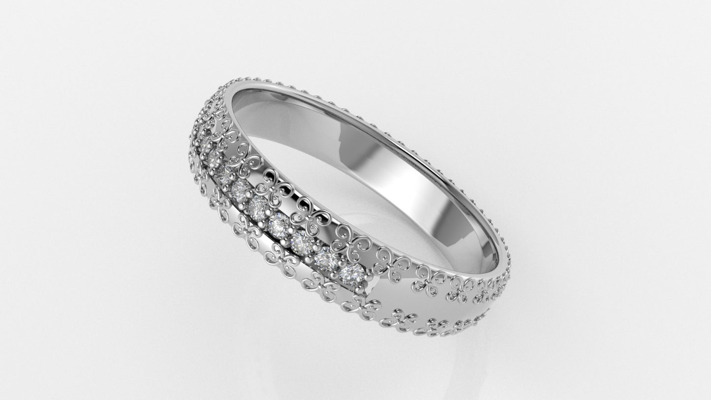 14K Marriage Band Ring with 12 Diamonds