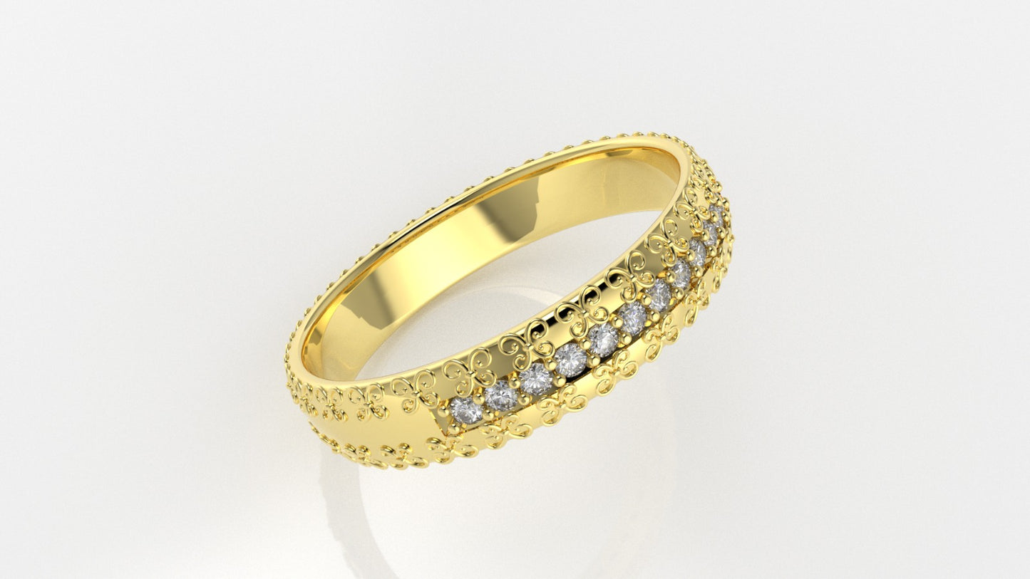 14K Marriage Band Ring with 12 Diamonds