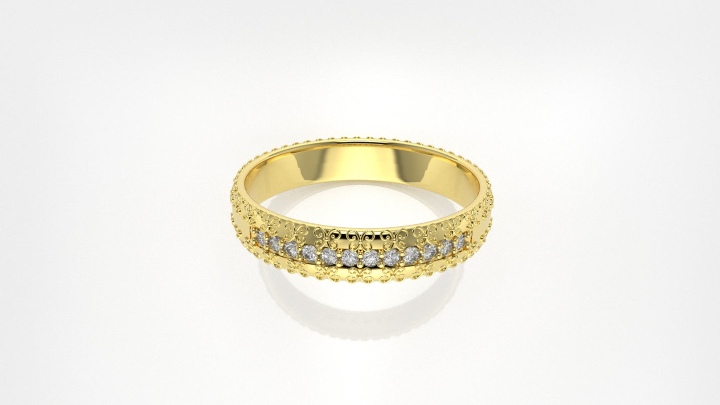 14K Marriage Band Ring with 12 Diamonds
