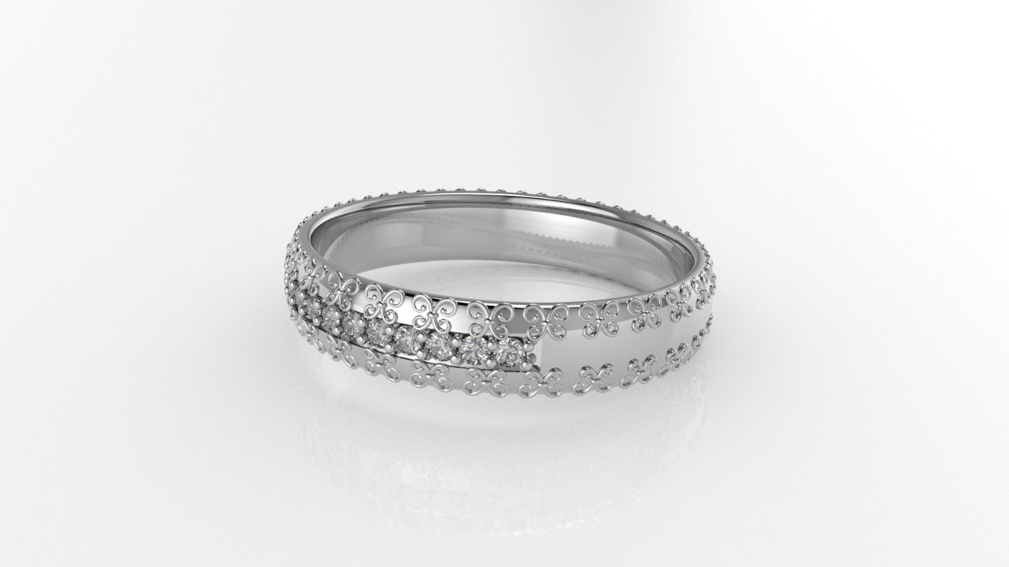 14K Marriage Band Ring with 12 Diamonds