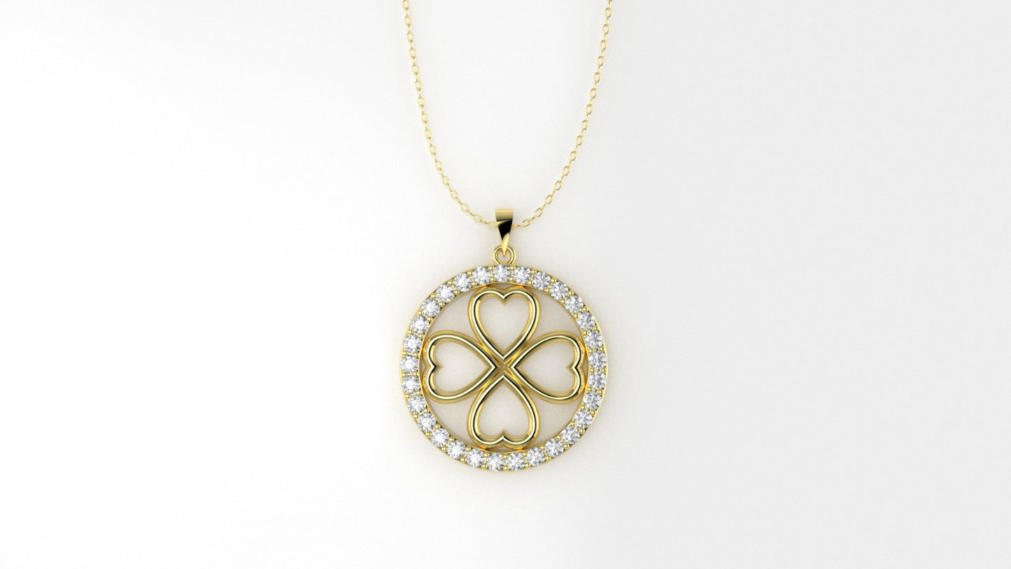 14K Pendant Four Hearts with 29 Diamonds, STT: Prong, Only Pendant