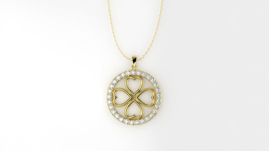 14K Pendant Four Hearts with 29 Diamonds, STT: Prong, Only Pendant