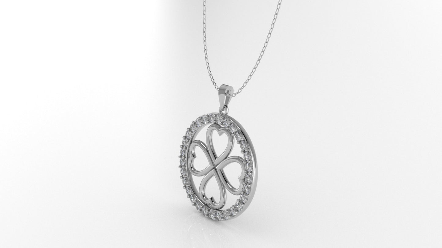 14K Pendant Four Hearts with 29 Diamonds, STT: Prong, Only Pendant