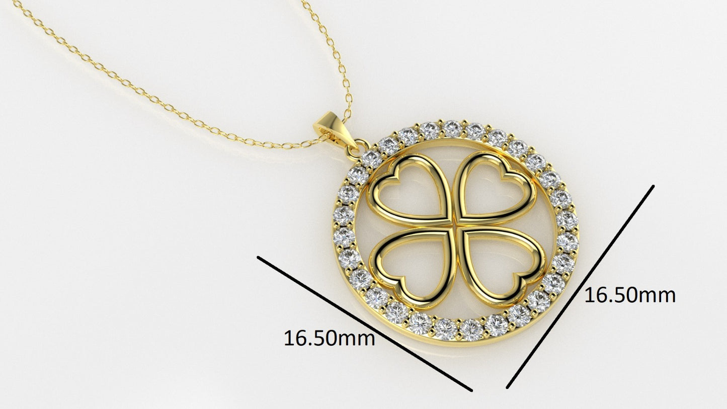 14K Pendant Four Hearts with 29 Diamonds, STT: Prong, Only Pendant