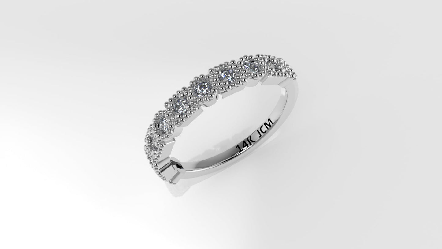 14K Gold Ring with 11 DIAMONDS VS1, STT: Prong and Bezel, FILIGREE