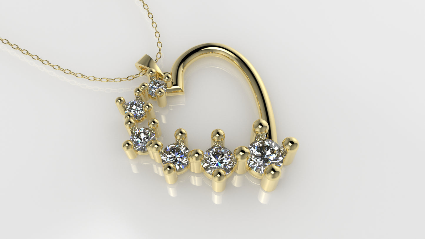 14K Gold Pendant with 6 Diamonds, "STT: Prong" Heart Style