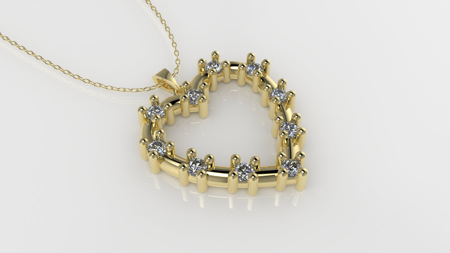 14K Pendant with 10 Diamonds, "STT: Prong" Heart Style