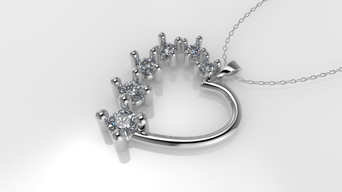14K Gold Pendant with 6 Diamonds, "STT: Prong" Heart Style