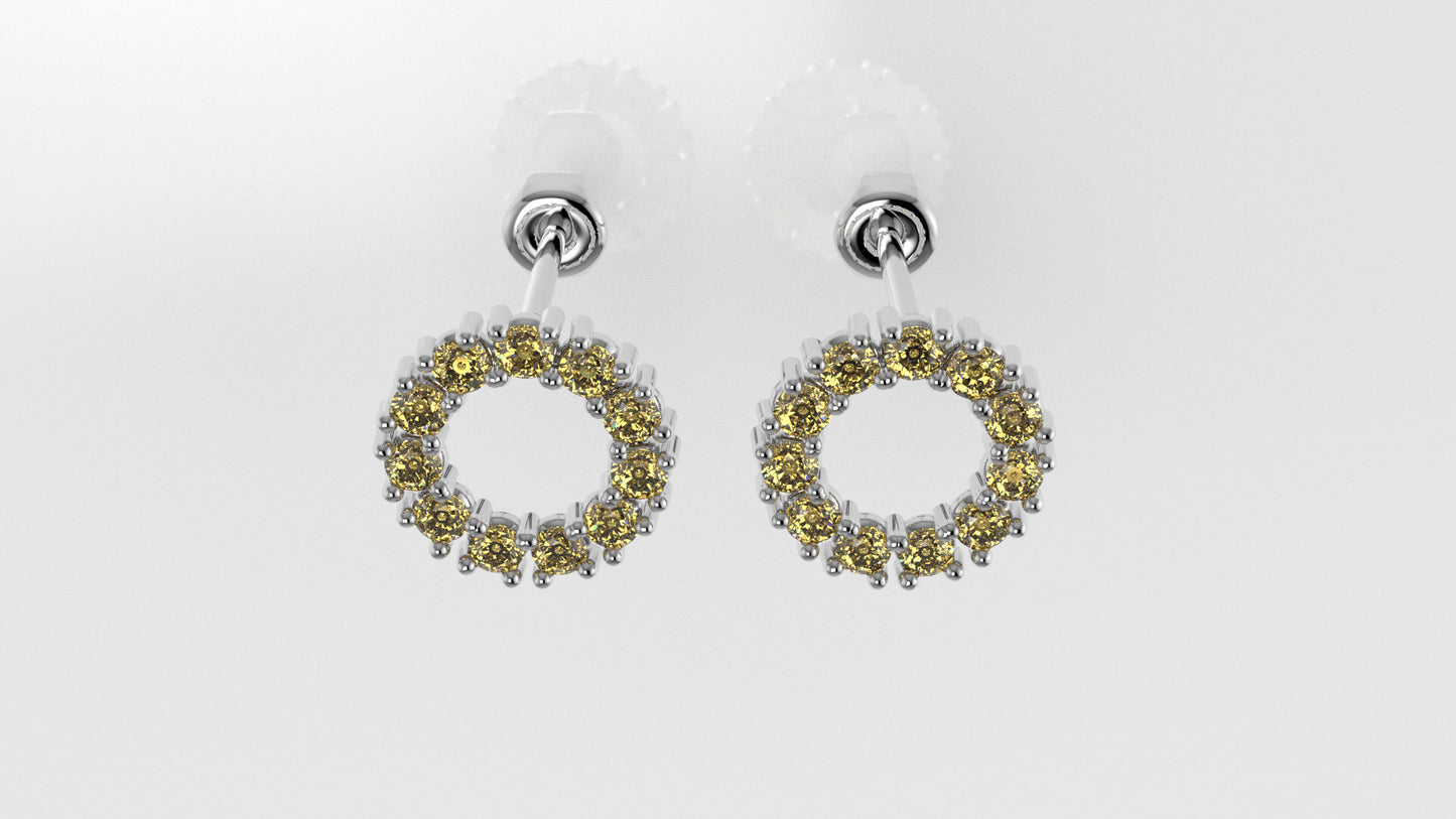 Yellow Gold Earrings with 22 YELLOW TOPAZ, "4 Prongs" "circle"