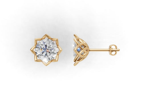 14k Yellow Gold Solitaire Earrings with 2 Diamonds, Push Back