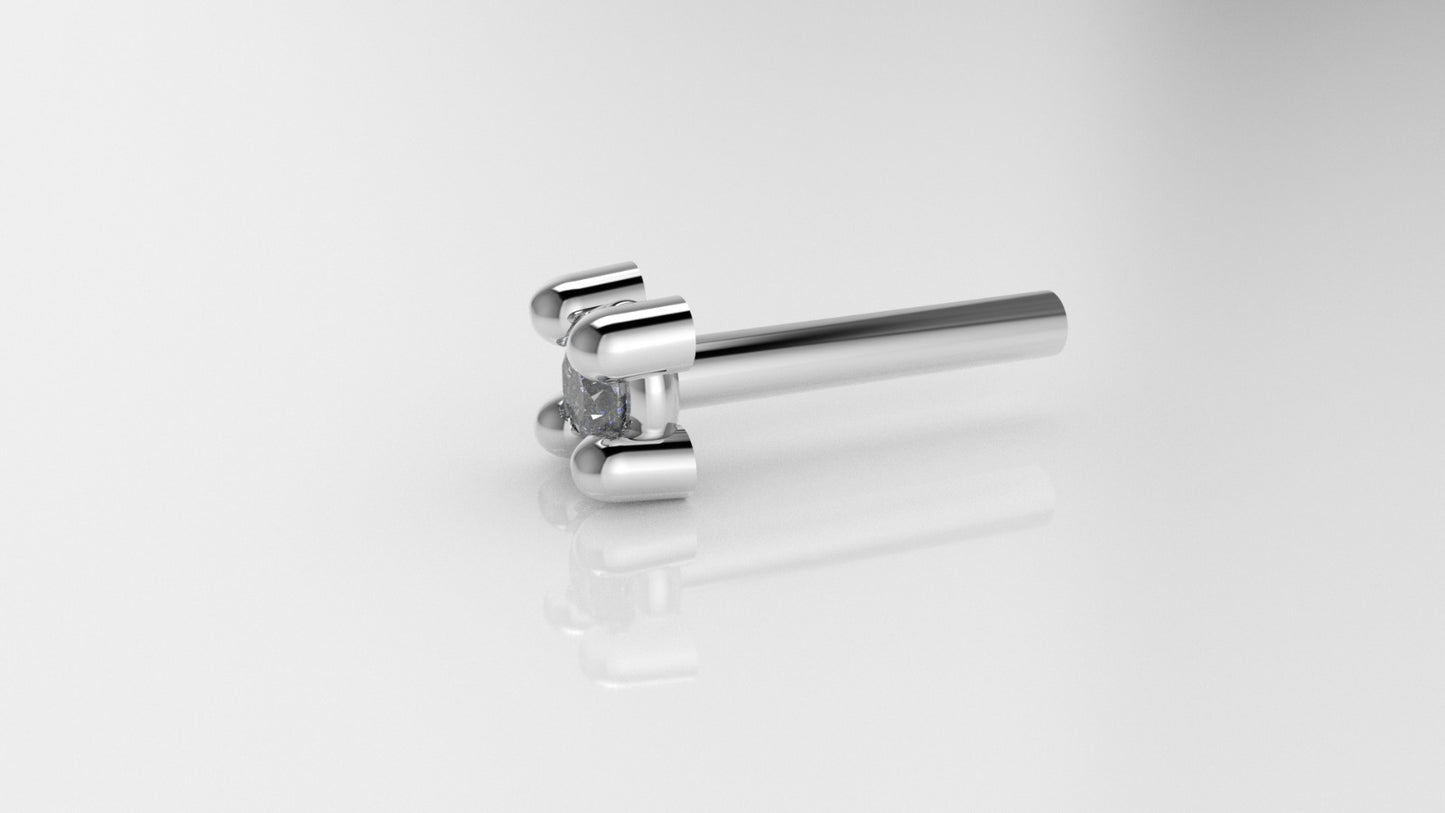 14K Ear Piercing with 1 Diamond 1.5mm, 4 Prongs