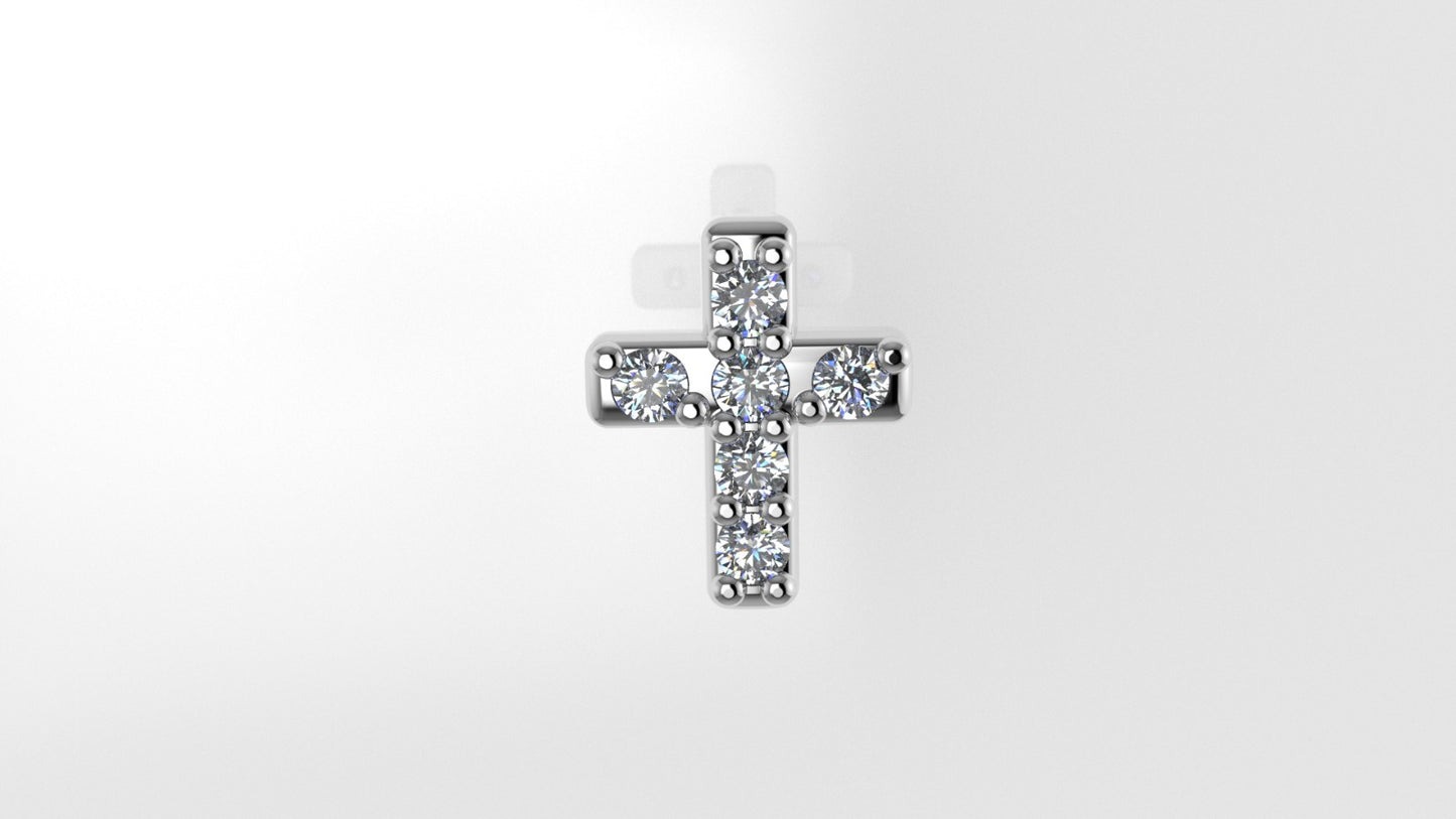 14K Ear Piercing with 6 Diamonds, cross style