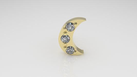 14K Ear Piercing with 3 Diamonds, Moon with prongs