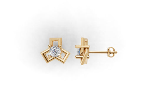 14k Gold Earrings with 2 Diamonds, "STT: 4-Prong", Push Back
