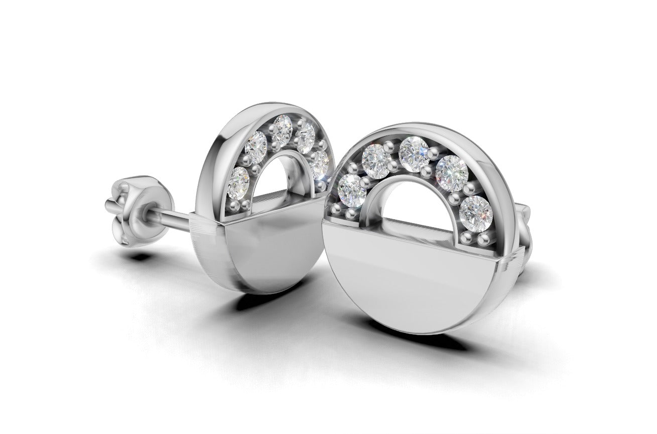 14k Gold Earrings Circle with 10 Diamonds, "STT: Prong", Push Back, Cut Chanel