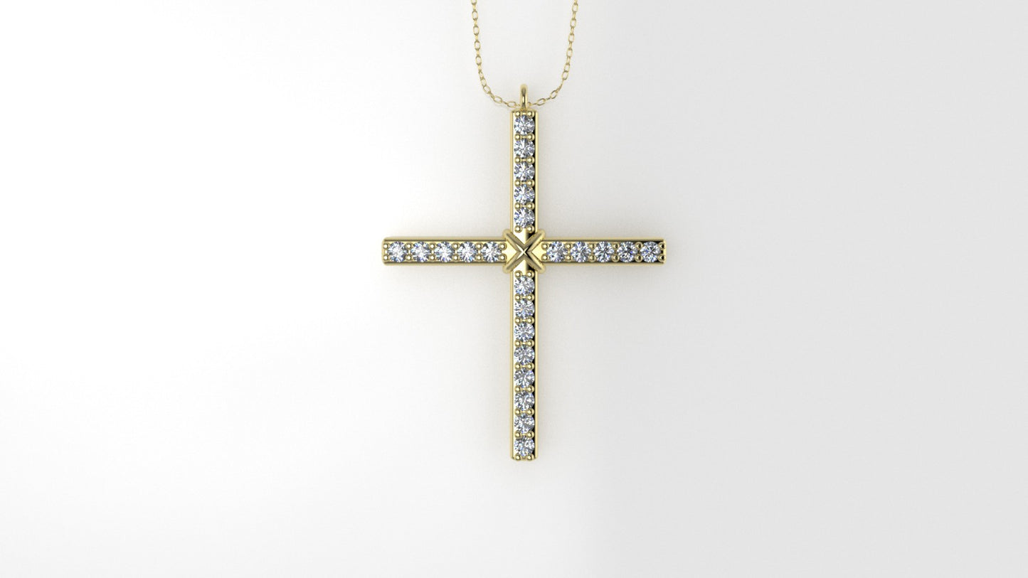 Yellow Gold Pendant with 23 Diamond 1.2mm VS1 each, Cross, Only Pendant