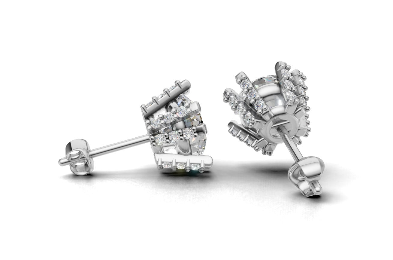 14k Gold Earrings Solitaire with 50 Diamonds, "STT: 8-Prong", Push Back