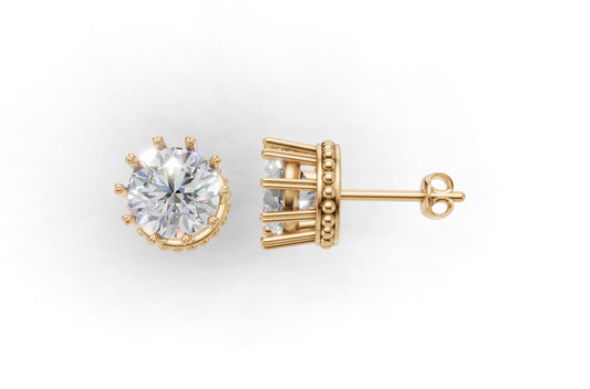 14k Gold Earrings with 8 Diamonds, "STT: 10-Prong Heart", Push Back