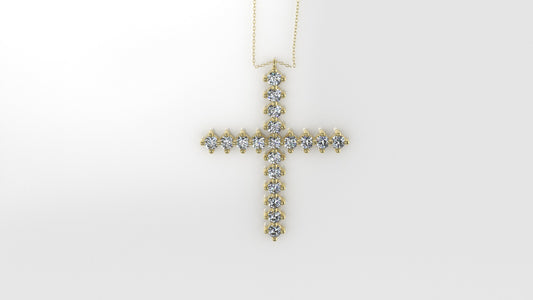 Gold Pendant with 19 Diamond VS1, Cross Style, Only Pendant, "4 Prongs"