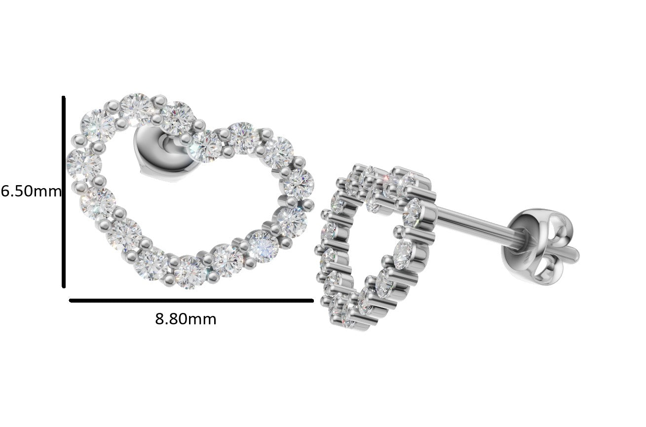 14K Earrings Hearts with 30 Diamonds, "STT: Prong", Push Back