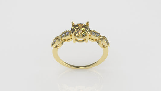 14K Solitaire Ring with 1 CITRINE 6.5mm and 8 DIAMONDS 1.5mm VS1, setting prongs, Filigree