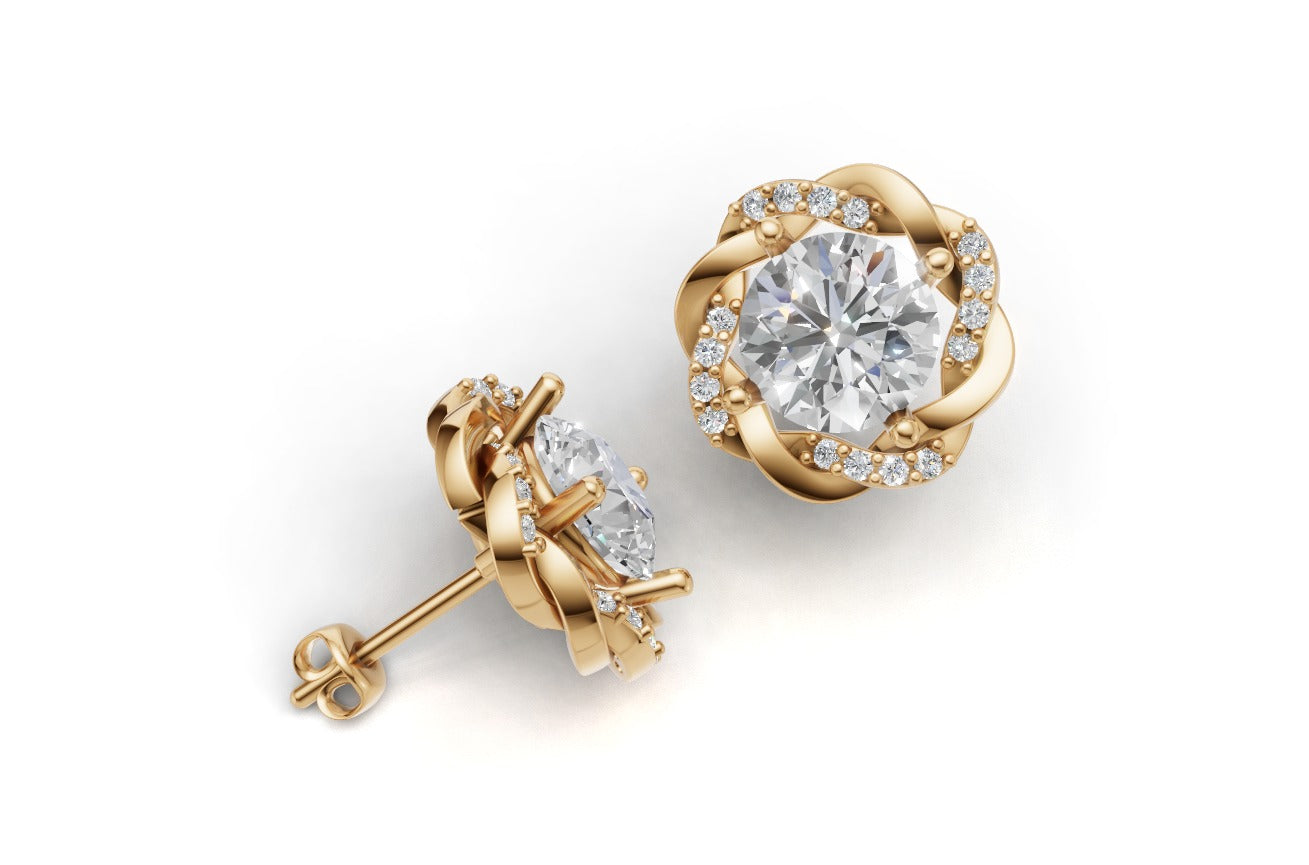 14k Gold Earrings Rope with 34 Diamonds, "STT: 4-Prong", Push Back