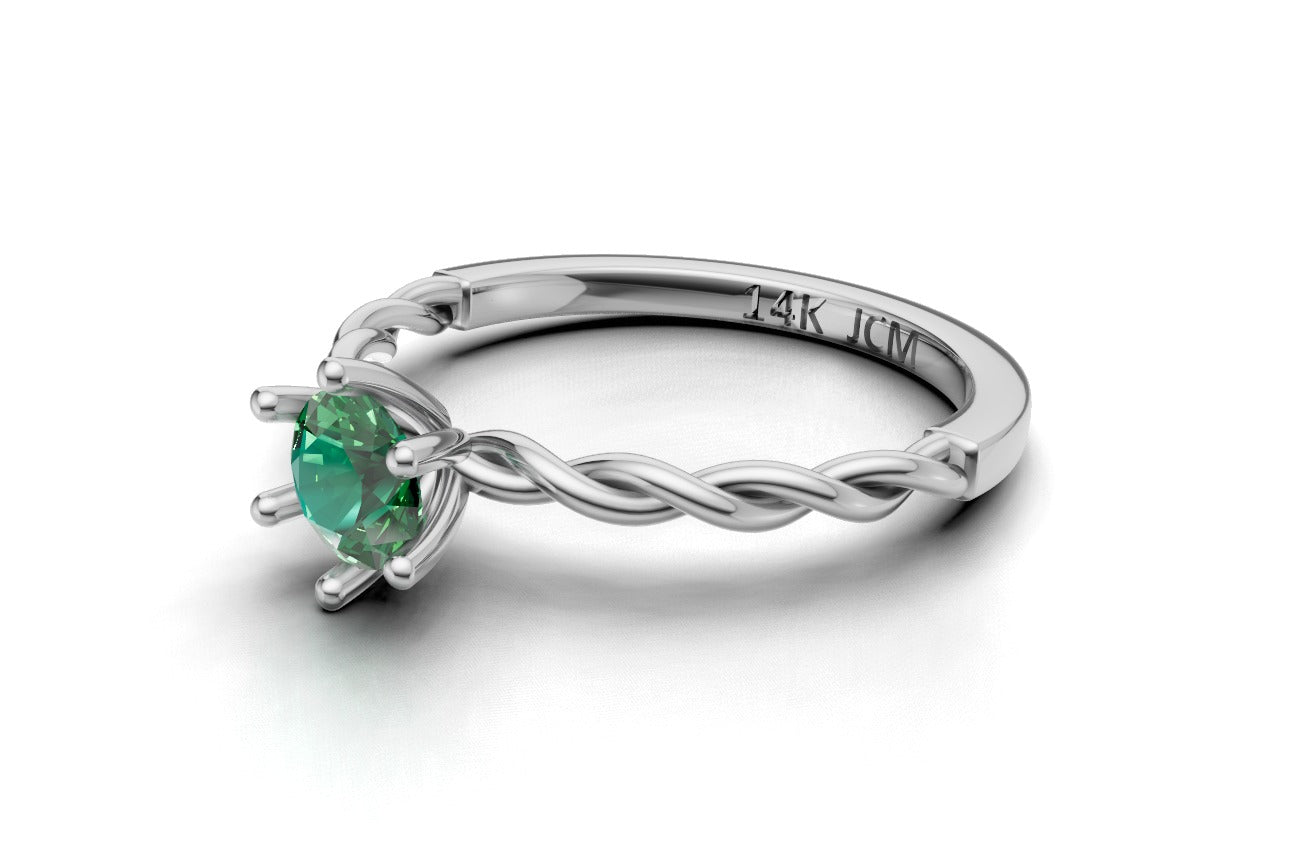 14K Gold Ring Solitaire with 1 Emerald, STT: 6-Prong
