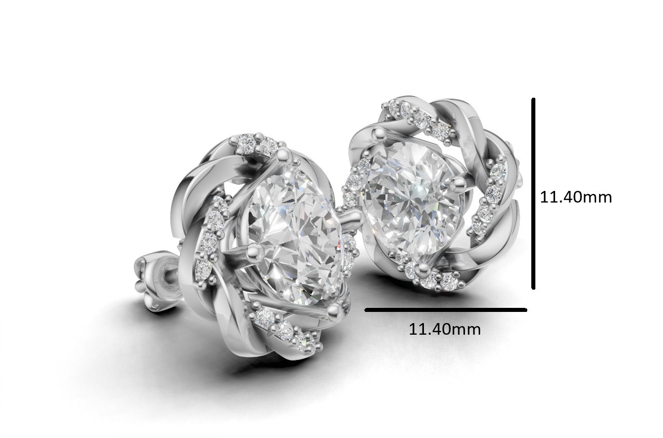 14k Gold Earrings Rope with 34 Diamonds, "STT: 4-Prong", Push Back