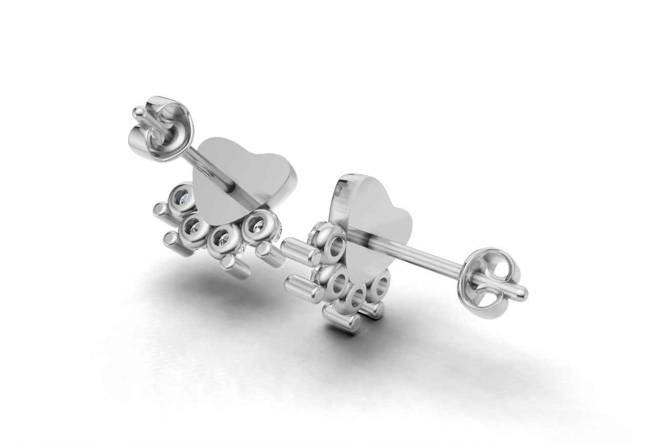 14k Dog Paw Earrings with 8 Diamonds, "STT: Prong", Push Back